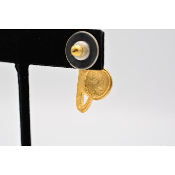 Vintage Saturn Earrings Planet Globe Earth Celestial Brushed Gold NOS 80s BinA9 - Picture 9 of 12